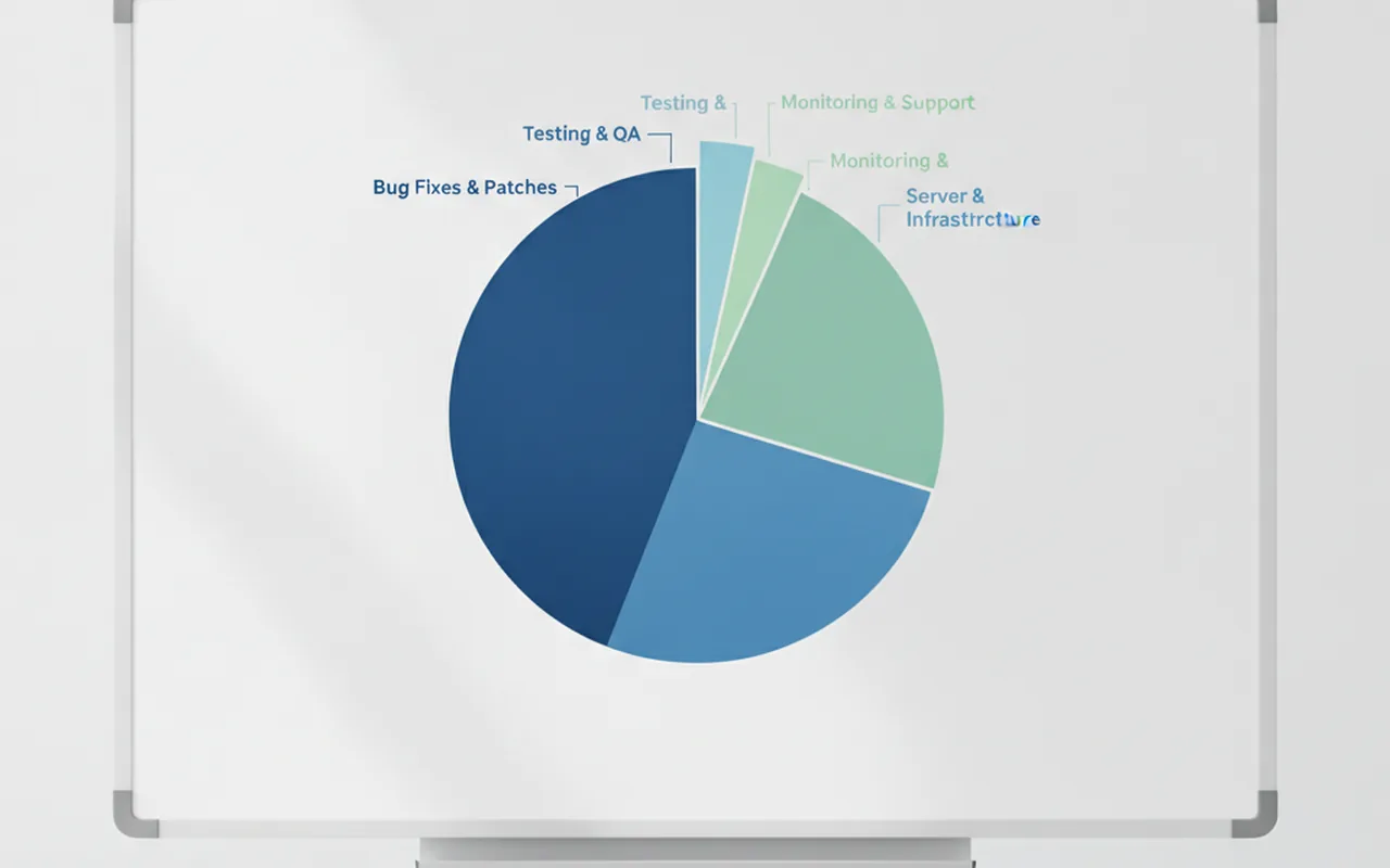Diagram illustrating mobile app maintenance budget categories in blue and green
