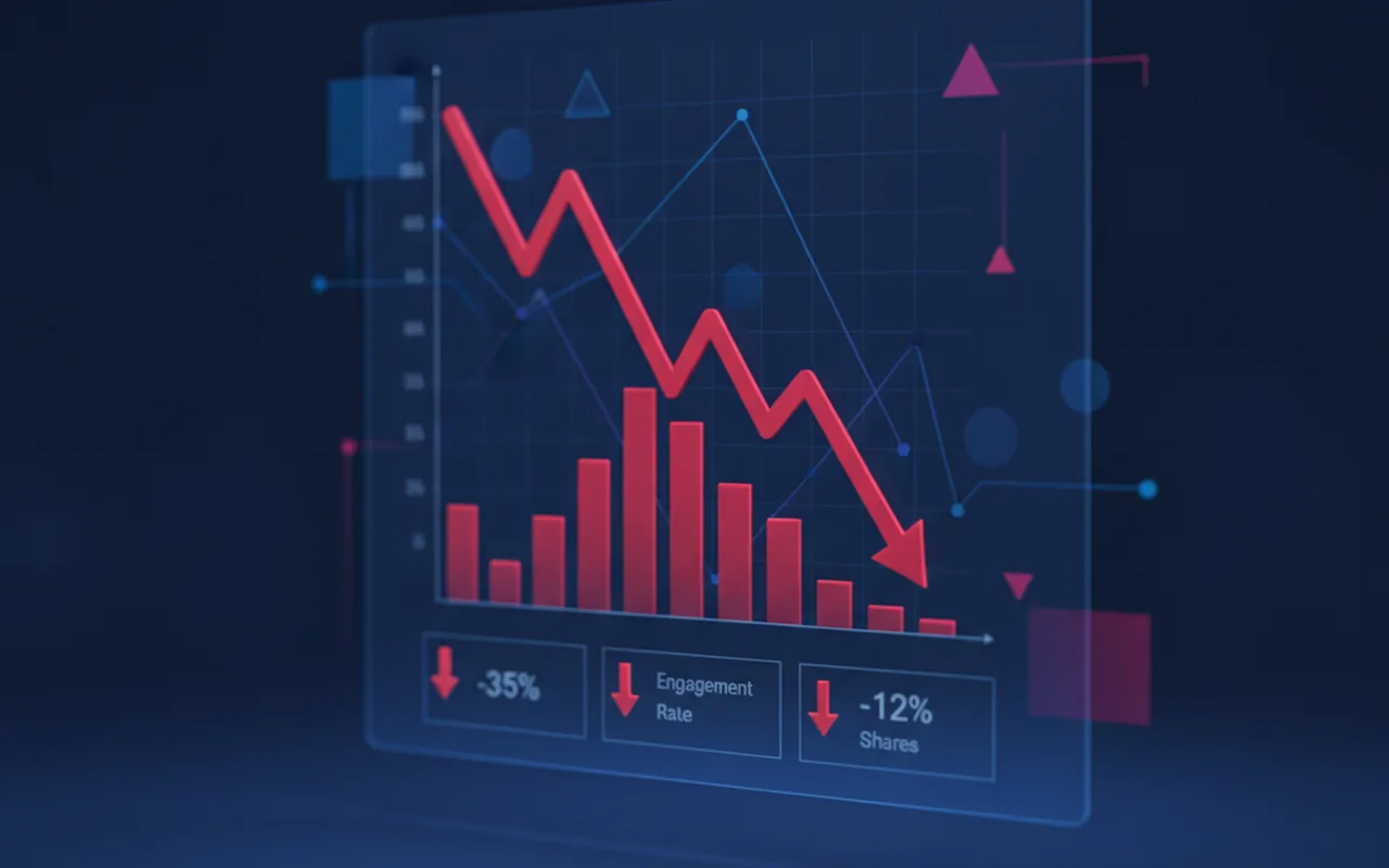 Declining analytics chart with red downward trend line on dark blue digital dashboard
