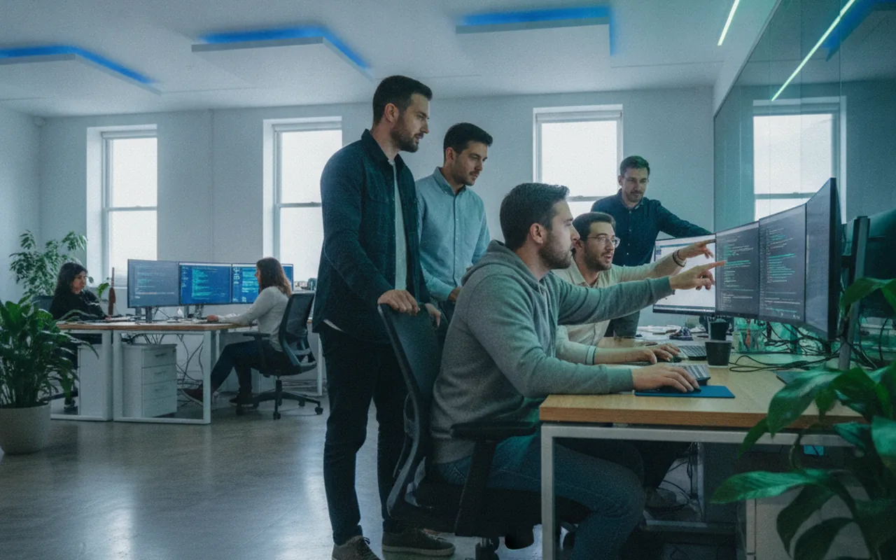 Software development team practicing DevOps collaboration