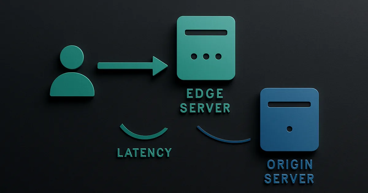 Diagram showing a user request routed to a nearby edge server instead of a distant origin server, reducing latency